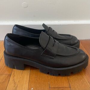MANGO Black Leather Platform Loafers